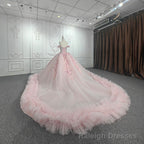 Quinceanera Ball Gowns Off-the-Shoulder Sequined Pink Dress