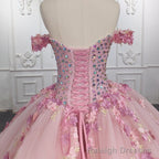 Quinceanera Ball Gowns Off-the-Shoulder Sequined Pink Dress