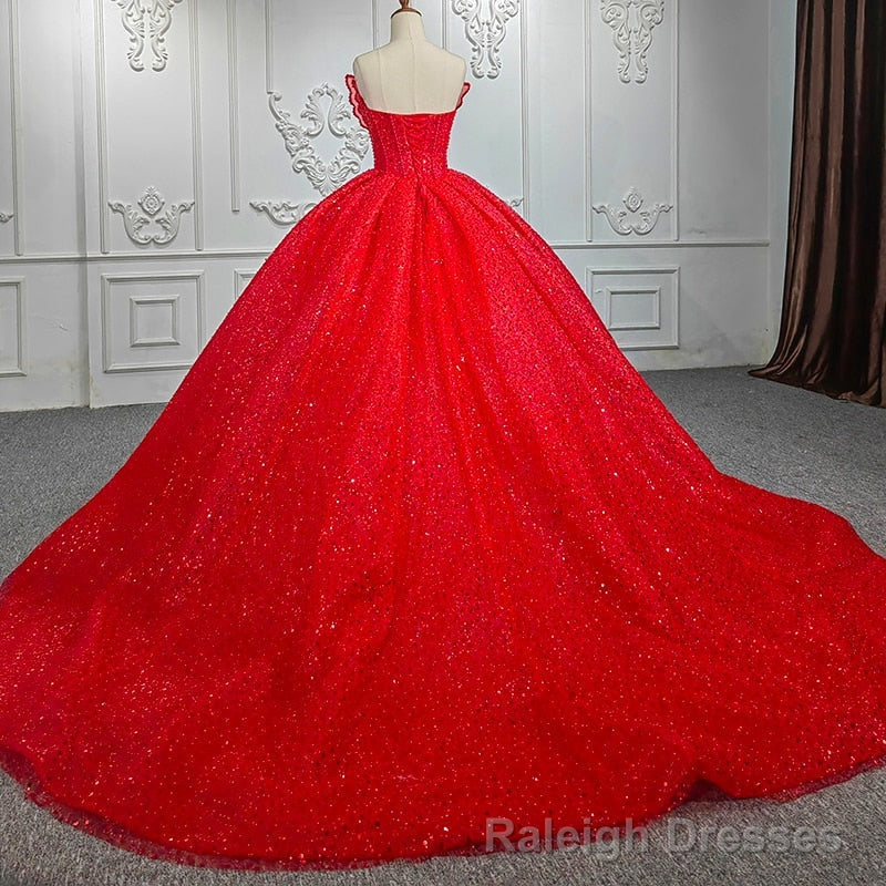 Quinceanera Ball Gowns Red Sleeveless Sequined Dress