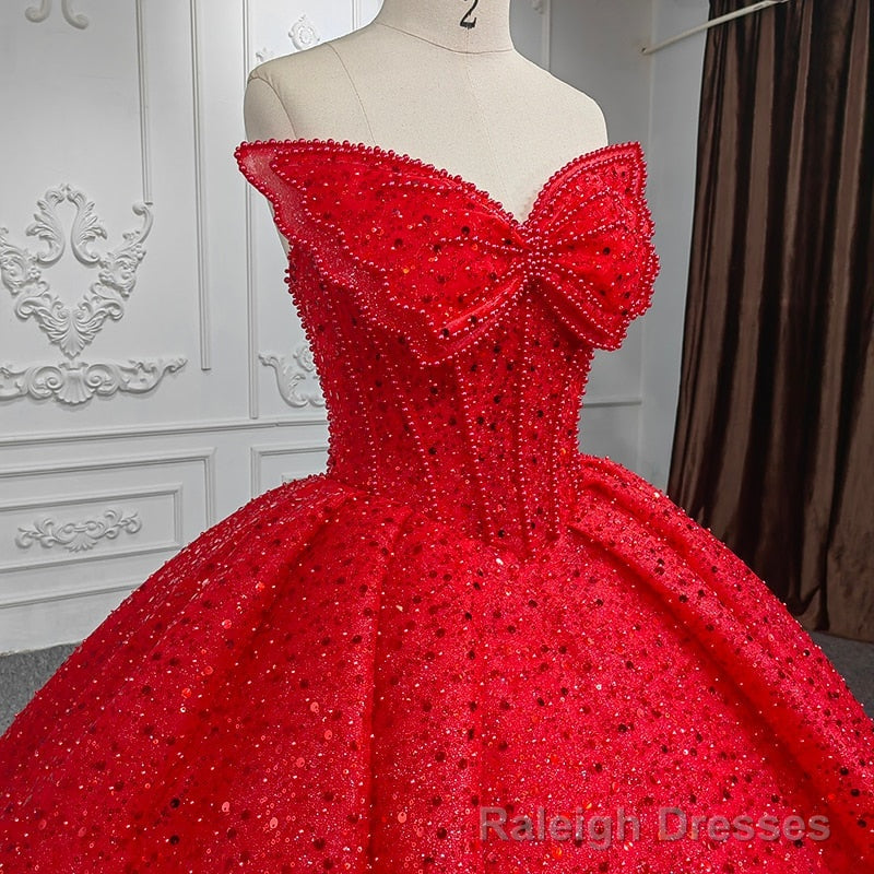 Quinceanera Ball Gowns Red Sleeveless Sequined Dress