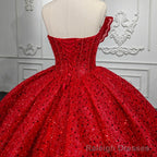 Quinceanera Ball Gowns Red Sleeveless Sequined Dress