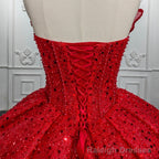 Quinceanera Ball Gowns Red Sleeveless Sequined Dress