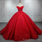 Quinceanera Ball Gowns Red Sleeveless Sequined Dress