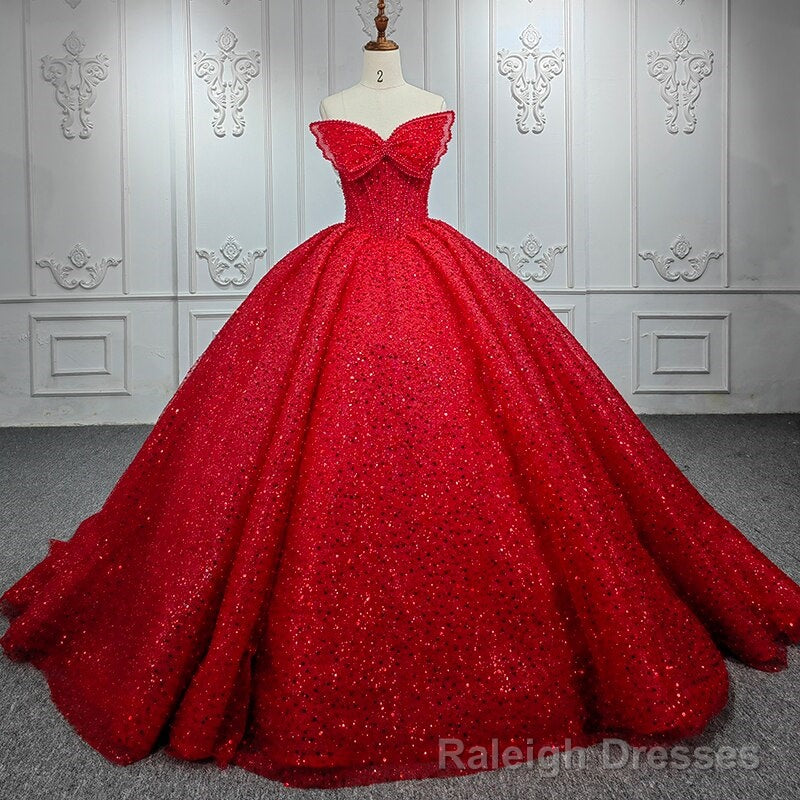 Quinceanera Ball Gowns Red Sleeveless Sequined Dress