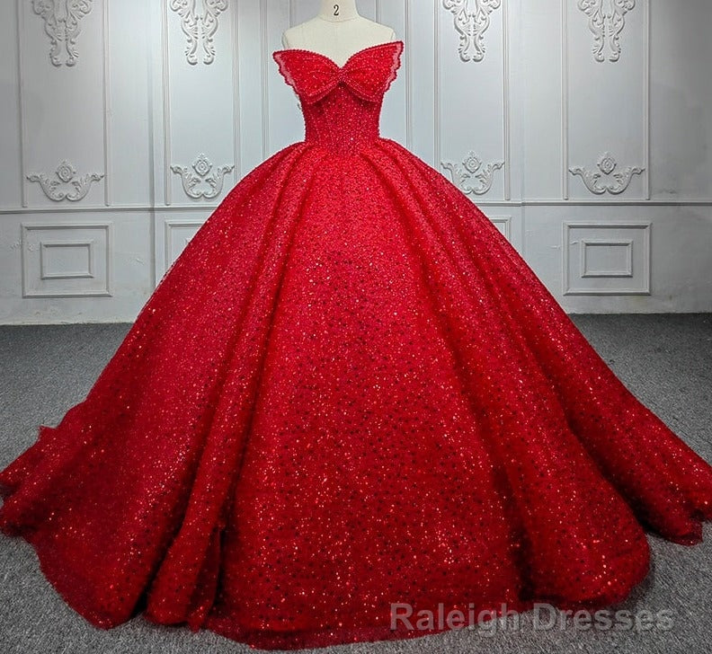 Quinceanera Ball Gown Red Sleeveless Sequined Dress Main image