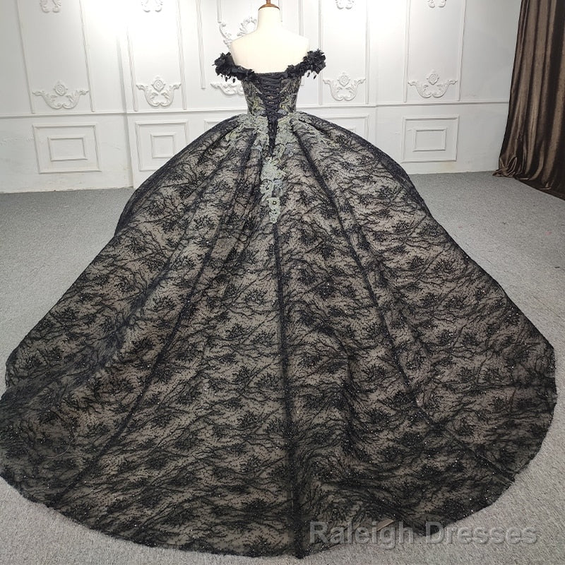 Quinceanera Black Off-the-Shoulder Ball Gown Dress