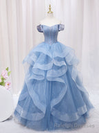 Quinceanera Dress A-Line Blue Tulle Long Prom Dress Blue Sweet Dress
