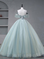 Quinceanera Dress A Line Blue Tulle sequin Lace Long Prom Dress Blue Lace Sweet Dress