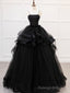 Quinceanera Dress A-Line Tulle Beads Black Long Prom Dress Black Sweet Dress