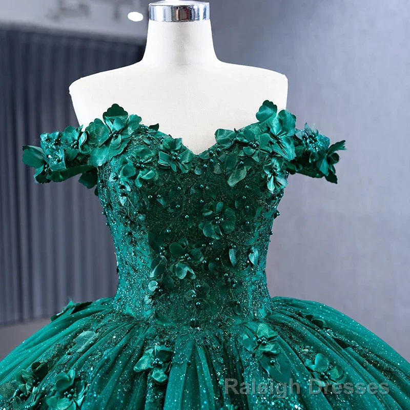 Quinceanera Dress Appliques Dark Green Evening Dresses Sweetheart Sleeveless Ball Gown