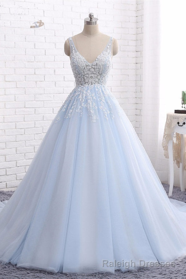 Quinceanera Dress Ball Gown Chapel Train V Neck Sleeveless Backless Appliques Prom Dresses Main image