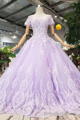 Quinceanera Dress Ball Gown Short Sleeves Beaded Prom Dresses With Appliques