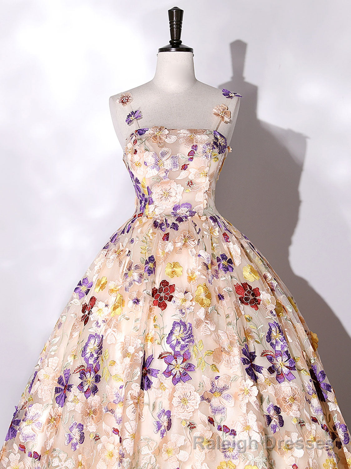 Quinceanera Dress Champagne A-line Flowers Long Prom Dress Champagne Sweet Dress