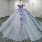 Quinceanera Dress Charming Off-the-shoulder Prom Dresses Appliques Lace Up Ball Gown with Sequins