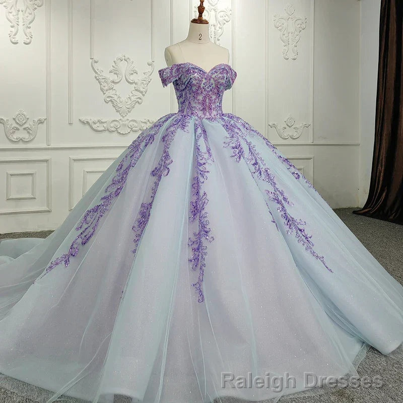 Quinceanera Dress Charming Off-the-shoulder Prom Dresses Appliques Lace Up Ball Gowns with Sequins