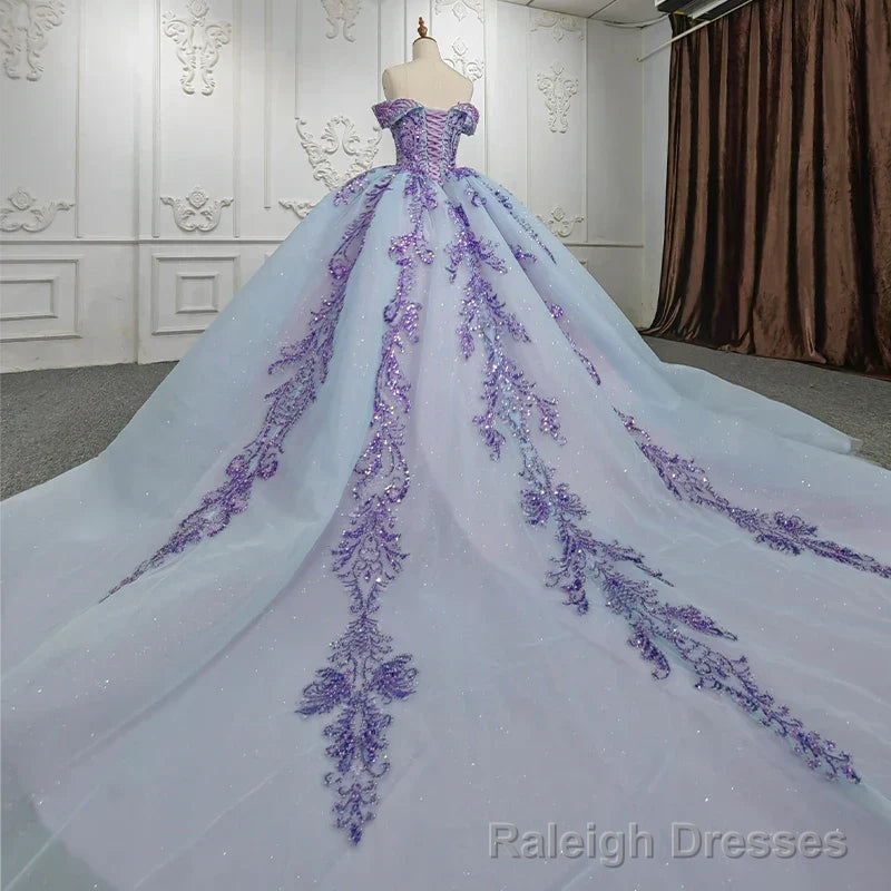 Quinceanera Dress Charming Off-the-shoulder Prom Dresses Appliques Lace Up Ball Gowns with Sequins