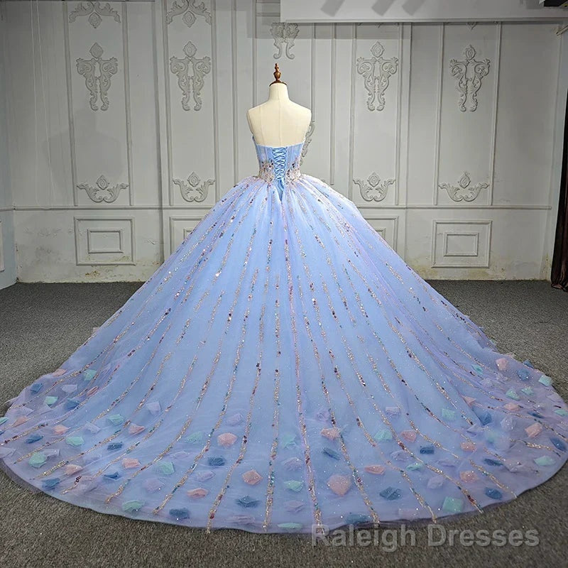 Quinceanera Dress Chic Strapless Sweep Train Prom Dresses Sweetheart Lace Up Prom Dresses