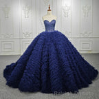 Quinceanera Dress Classic Dark Navy Strapless Quinceanera Dresses Sleeveless Sweetheart Beading Ball Gown