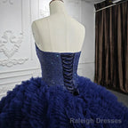 Quinceanera Dress Classic Dark Navy Strapless Quinceanera Dresses Sleeveless Sweetheart Beading Ball Gown