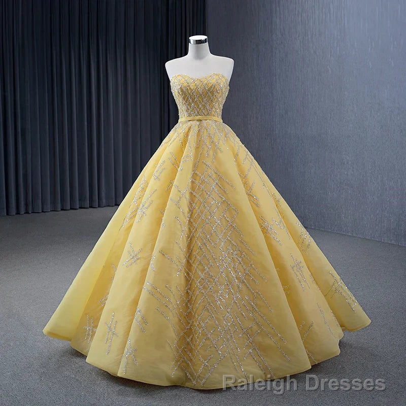 Quinceanera Dress Elegant Yellow Strapless Sequins Ball Gowns Lace Up Pleated Prom Dress