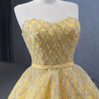 Quinceanera Dress Elegant Yellow Strapless Sequins Ball Gowns Lace Up Pleated Prom Dress