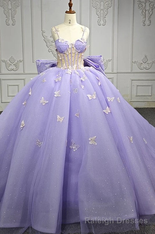 Quinceanera Dress Exquisite Spaghetti Straps Quinceanera Dresses Sleeveless Ball Gown with Butterfly Appliques and Bowknot Main image