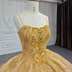 Quinceanera Dress Gold Beading Formal Long Evening Dress Spaghetti Straps Ball Gown