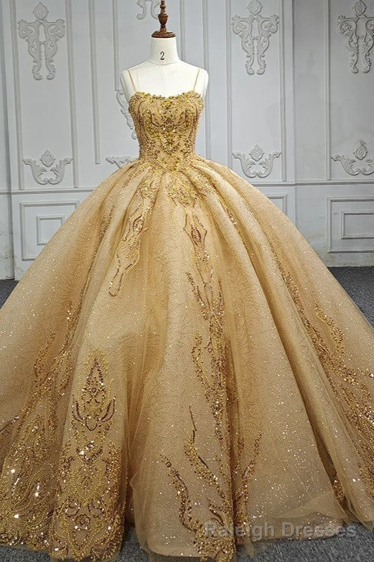 Quinceanera Dress Gold Beading Formal Long Evening Dress Spaghetti Straps Ball Gown Main image
