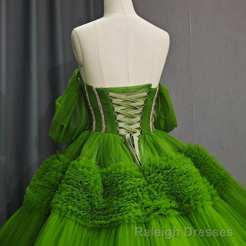 Quinceanera Dress Green Exquisite A Line Off-the-Shoulder Ball Gown