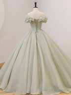 Quinceanera Dress Green Long Prom Dress Green Tulle Formal Sweet Dress with Beading