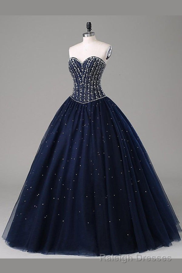 Quinceanera Dress Navy Blue Ball Gown Floor Length Sweetheart Sleeveless Mid Back Prom Dresses