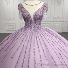 Quinceanera Dress Princess Sheer Neck Long Prom Dresses Short Sleeves Ball Gown