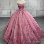 Quinceanera Dress Romantic Court Train Ball Gown Strapless Pleated