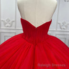 Quinceanera Dress Simple Red Sweetheart Party Dress Ruched Sleeveless Prom Dresses Ball Gown