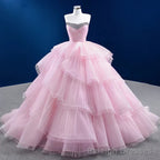 Quinceanera Dress Simple Tiered Ball Gowns Elegant Lace Up Long Prom Dresses with Diamonds