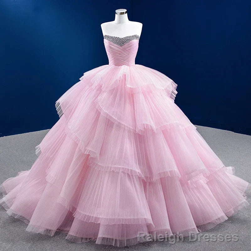 Quinceanera Dress Simple Tiered Ball Gowns Elegant Lace Up Long Prom Dresses with Diamonds