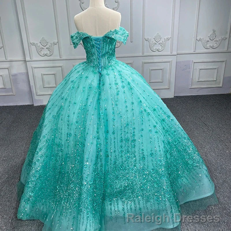 Quinceanera Dress V-neck Sequined Evening Party Dresses Off-the-shoulder