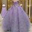 Quinceanera Dresses Off the Shoulder Party Dress Sweetheart Neck Lavender Tulle Ball Gown