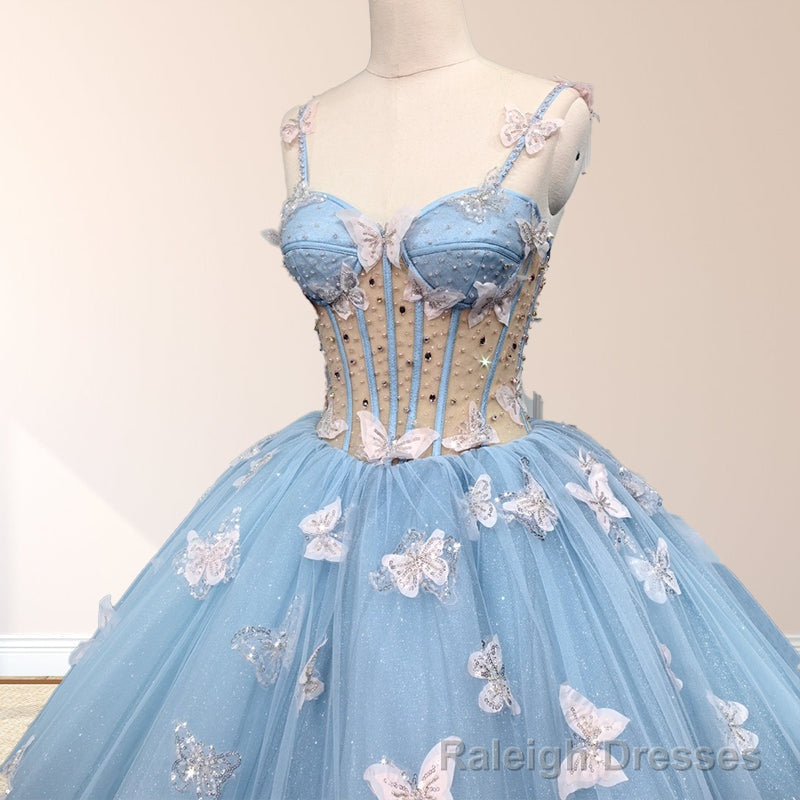 Quinceanera Dresses Spaghetti Straps Beading with 3D Butterfly Appliques Secondary image