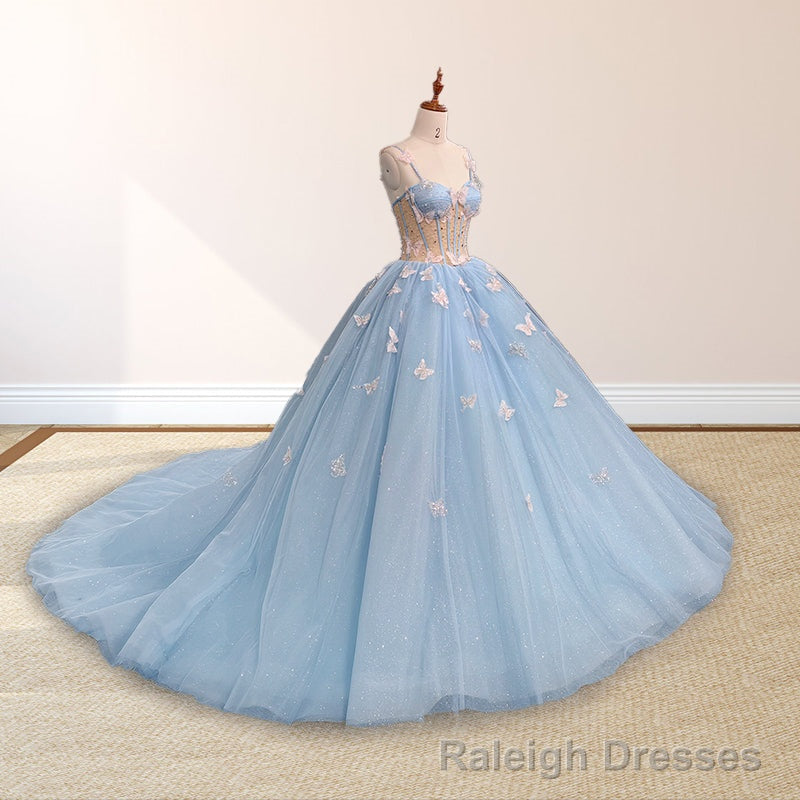 Quinceanera Dresses Spaghetti Straps Beading with 3D Butterfly Appliques