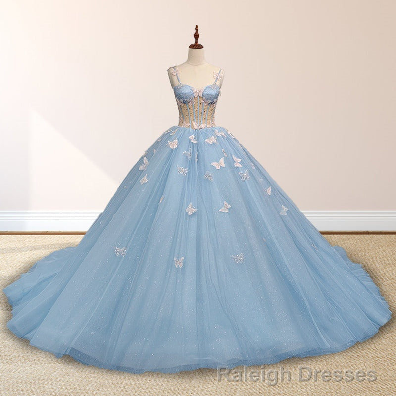 Quinceanera Dresses Spaghetti Straps Beading with 3D Butterfly Appliques Main image
