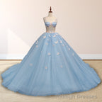 Quinceanera Dresses Spaghetti Straps Beading with 3D Butterfly Appliques