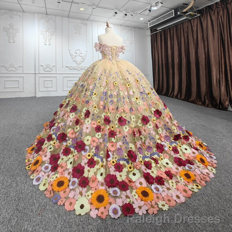 7 COLOR FLORAL OFF THE SHOULDER GOWN