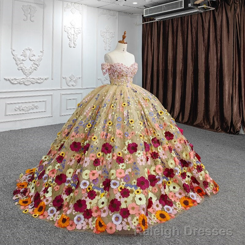 Quinceanera Flower Off-the-Shoulder Ball Gowns Dress