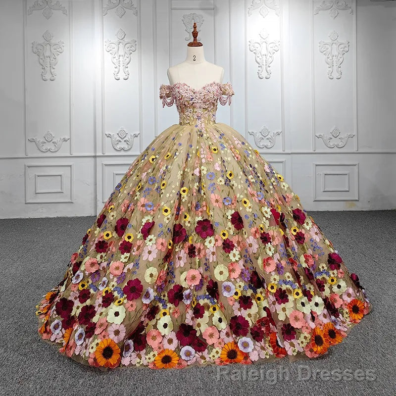 Quinceanera Flower Off-the-Shoulder Ball Gowns Dress