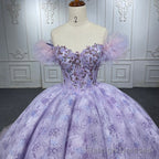 Quinceaera lace  Off-the-Shoulder Ball Gown Purple Sequined Dress
