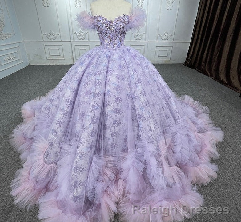 Quinceaera lace  Off-the-Shoulder Ball Gown Purple Sequined Dress Main image