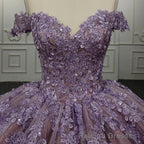 Quinceanera Purple Off-the-Shoulder Ball Gowns Flower Dress
