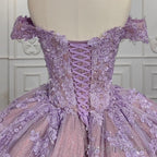 Quinceanera Purple Off-the-Shoulder Ball Gowns Flower Dress