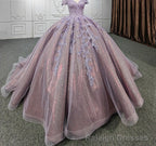 Quinceanera Purple Off-the-Shoulder Ball Gowns Flower Dress